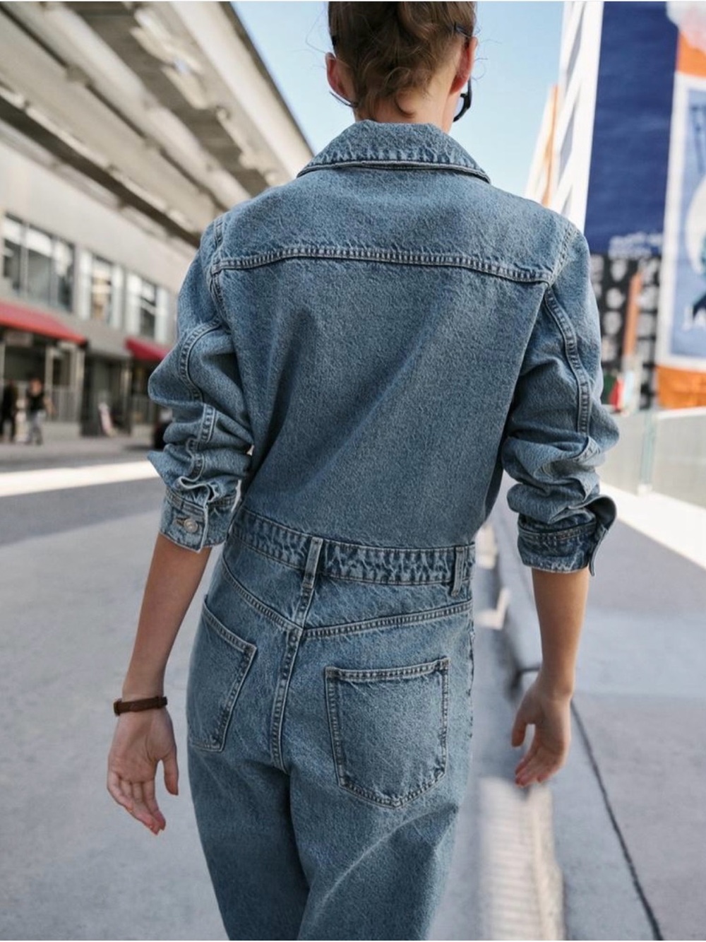 Zara Women’s Blue Denim Jumpsuit Jeans - Classic Washed Blue - Picture 2 of 4